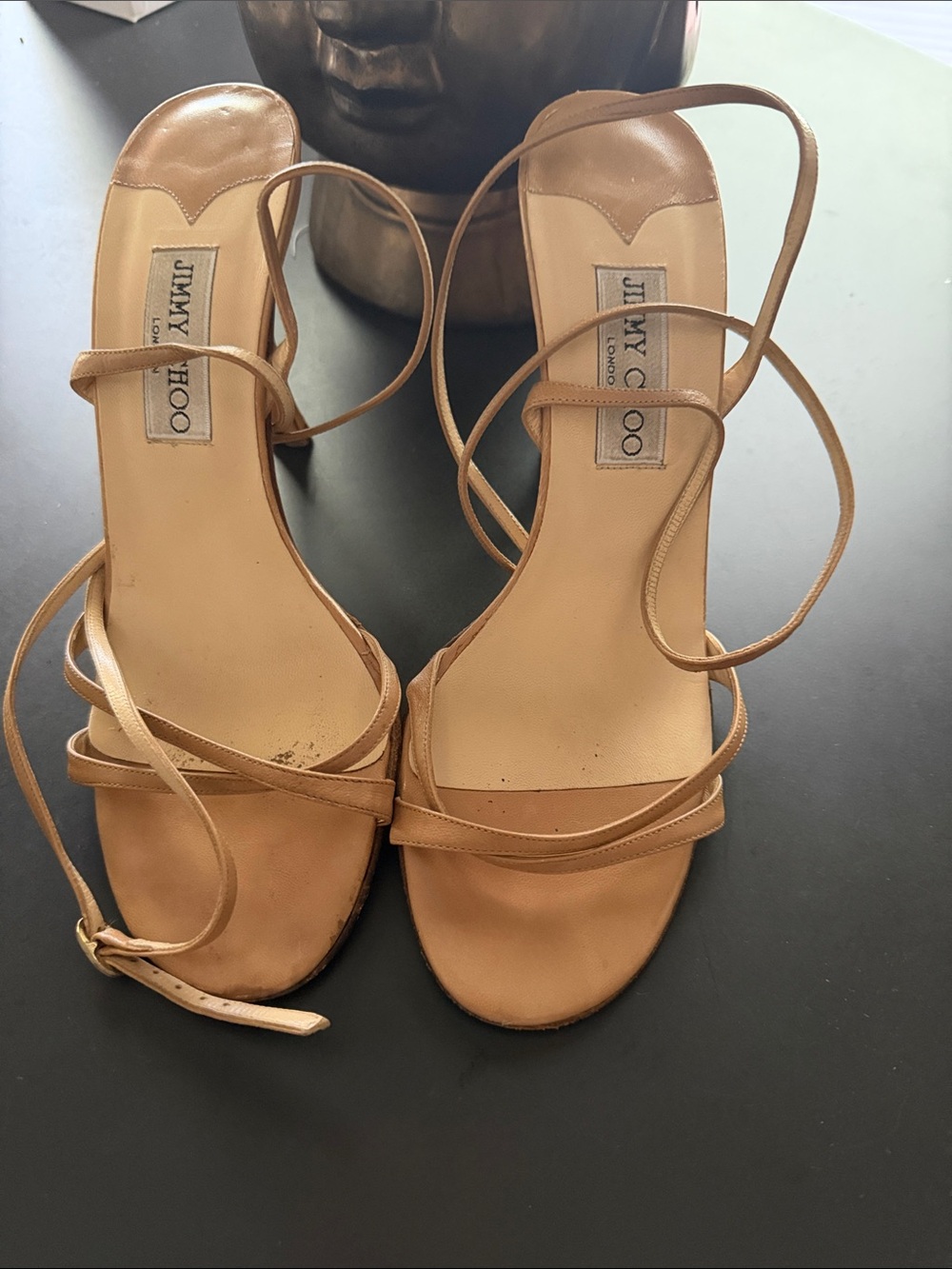 Jimmy Choo Tan Strap Lace-Up Leather Heels